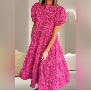 Karlie puff sleeve tiered midi dress Pink Floral Size S